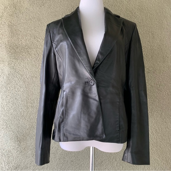 “SienaStudio” Black Soft Leather Blazer Jacket size 12 - Picture 2 of 16
